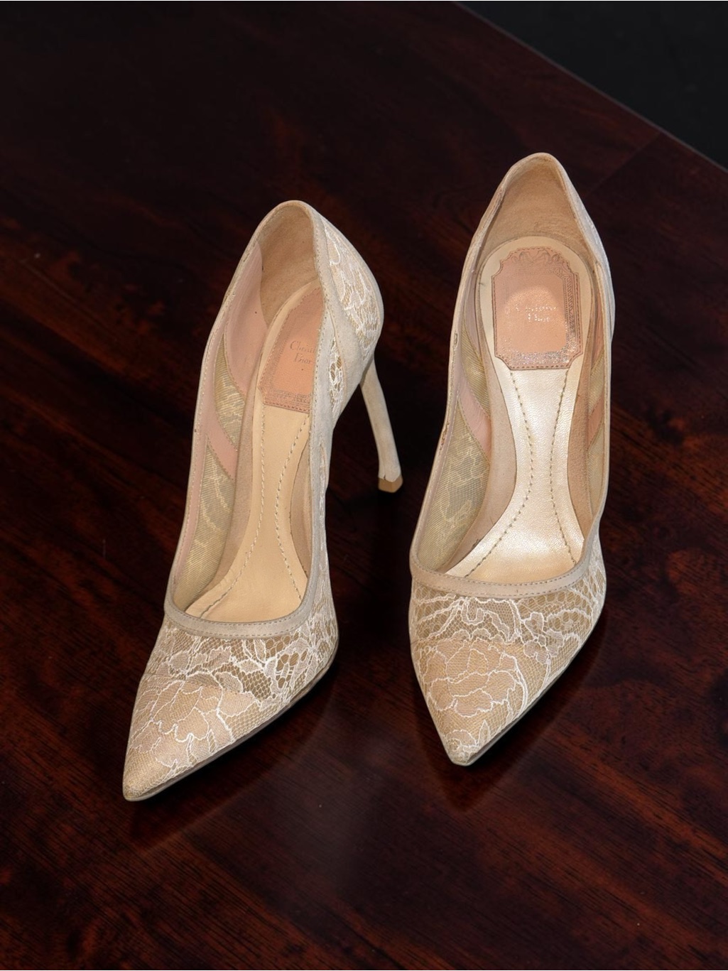 Dior Beige Lace And Suede Chantilly Pointed Toe Size 35.5